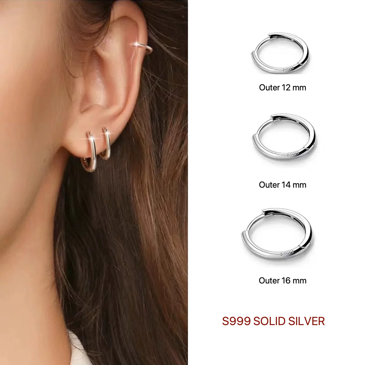 English preview image 4 - Minimal Sterling Silver Hoop Earrings