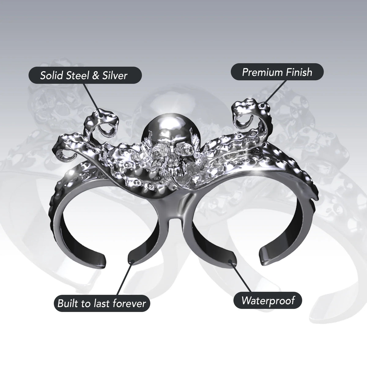DOUBLE FINGER OCTOSKULL RING